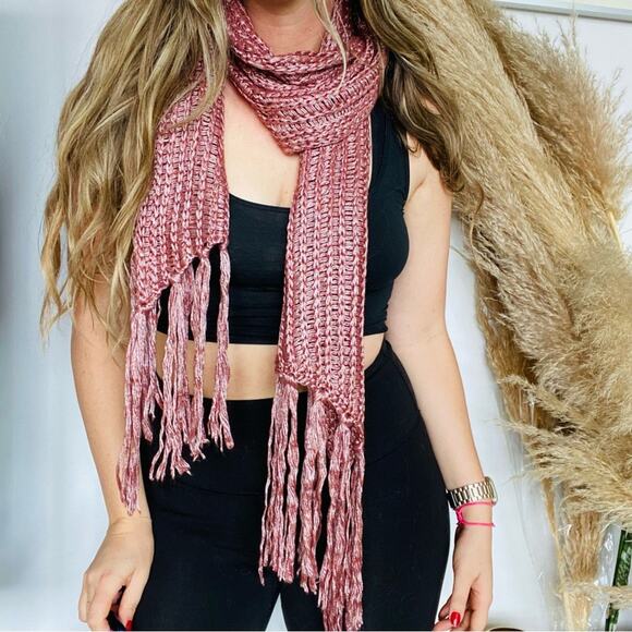 NEW NORDSTROM Maroon Red Silver Wool Chunky Knit Tassel Woven Classic Scarf Wrap
